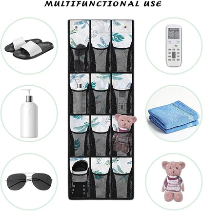 Extra Large Door Organizer with 12 Mesh Pockets, Storage Hanging Bag Behind the Door for Shoes Toys Cleaning Supplies, Dragonfly