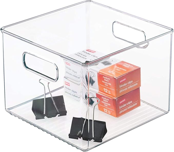 iDesign Kitchen Binz BPA-Free Plastic Deep Stackable Organizer with Handles - 8" x 8" x 6", Clear (Pack of 2)