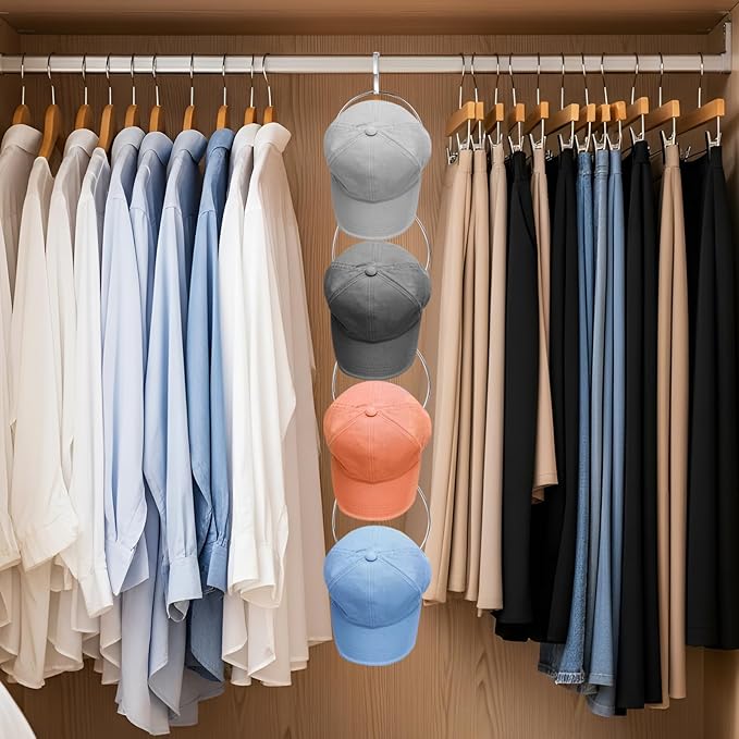 Yerliker 16 Pieces Hat Rack Wig Holder Over The Door Baseball Hat Holder Wall Mounted Hanging Wig Organizer for Closet Display Storage Rack with 2 Hooks for Tie Scarf (Silver)