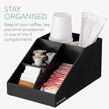 Navaris Coffee Station Organizer - 4 Compartment Coffee Bar for Office & Kitchen Countertop Organization