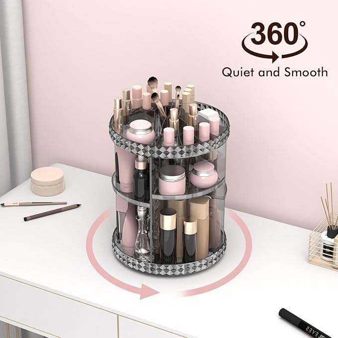 Rotating Makeup Organizer, 360° Spinning Skincare Organizers, Adjustable Layer Cosmetic Storage Lazy Susan Makeup Organizers for Dresser Bathroom, Medium, Gray