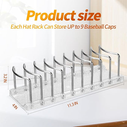 Baseball Cap Organizer Rack, 2-Pack (Holds 18 Caps) — No Installation Required, Anti-Tip, Stainless Steel, Freestanding Hat Organizer for Countertop, Dresser Top, Closet Shelf & Bedroom