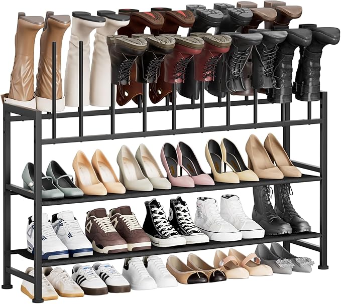 DIMJ Boot Rack 4-Tier - Black Metal Boot Storage Rack Tall Boots Organizer, Multiuse Shoe Rack for Boots, Sneakers, High-Heel, Entryway, Fits 10 Pairs