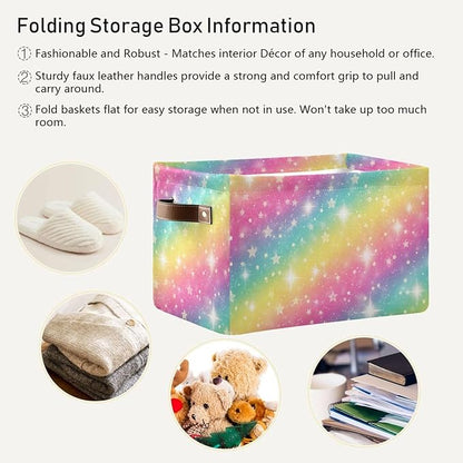 Rainbow Galaxy Storage Basket Bin, Large Cube Storage Box Canvas Collapsible Storage Organizer for Home Office Closet - 15 L x 11 W x 9.5 H