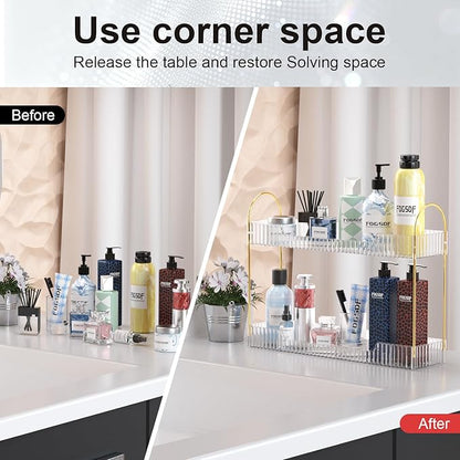 GTI Narrow Bathroom Organizers and Storage, 2 Tier Rectangle Makeup Counter Organizer, Perfume Cosmetics Skincare Vanity Organizers, Dresser Countertop Organizer for Women (Clear)