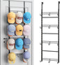 SWTYMIKI Over Door Hat Organizer - 4 Tier Metal Adjustable Wall Mounted Hat Rack with 12 Hooks Design, Hanging Baseball Cap Organizer Storage Holds up to 36 Caps for Door, Bedroom, Closet