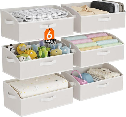Lifewit Trapezoid Closet Storage Bins for Shelf, 6 Packs Non-woven Closet Organizer Baskets with Handles, Foldable Clothes Containers Boxes for Clothing, Book, Purse, 23L, Extra Large, White