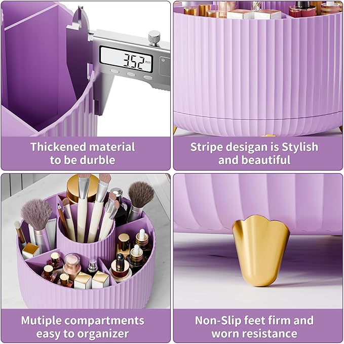 fanado 360° Rotate Makeup Brush Holder Organizer, Makeup Organizers Countertop, Makeup organization and Skincare Storage for Vanity, Desktop, Bathroom (Purple)
