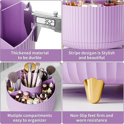 fanado 360° Rotate Makeup Brush Holder Organizer, Makeup Organizers Countertop, Makeup organization and Skincare Storage for Vanity, Desktop, Bathroom (Purple)