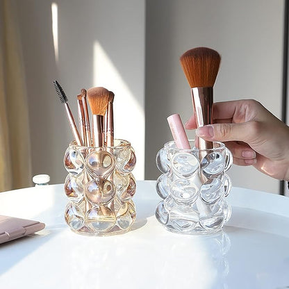 KNC Pen Pencil Container Multi-Purpose Handcrafted Comb Makeup Brush Holder Office Desk Accessories Storage Cosmetic Tools Organizer (Amber)