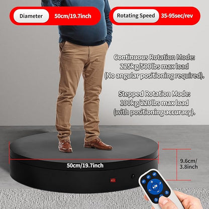 19.7In Remote Large Motorized electric turntable Rotating platform Photography Turntable Motorized lazy susan Base giratoria para for Photography,3D Scanner,Heavy duty display(Load Range:220~500lbs)