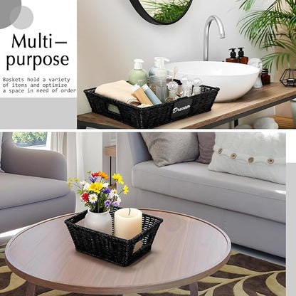 Marsui 9 Pcs Wicker Storage Baskets for Pantry Organization with Handle Labels Handwoven Multi-size Brown Small Organizer Baskets Storage Bins Container for Shelves Closet Toilet Christmas Holiday