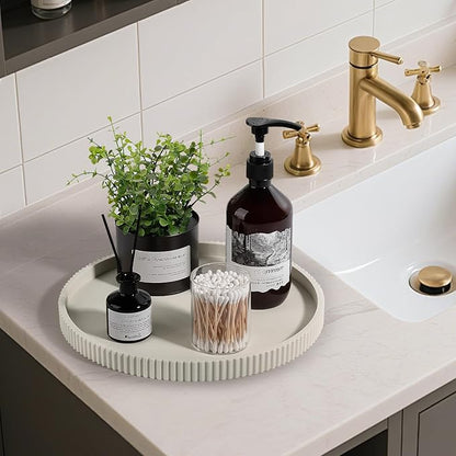 Silicone Bathroom Tray Round Kitchen Counter Organizer Decorative Vanity Accessories Coffee Table Decor for Perfume, Candle, Soap Dish, 12 Inch, Beige