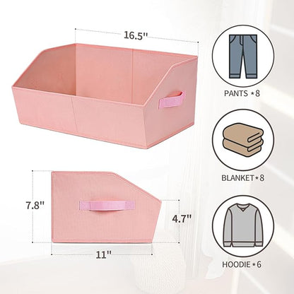 Homsorout Closet Baskets for Shelves Trapezoid - Decorative Storage Baskets with Handle, Closet Bins for Organization, Shelf Storage Bins for Clothes, Books, Home, Office, 8 Pack, Pink