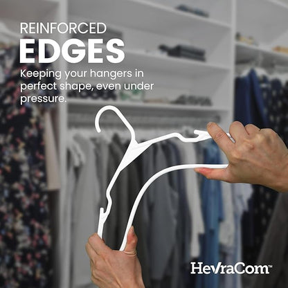 HevraCom White Plastic Hangers 50 Pack - Strong & Durable Non Slip Clothes Hangers for Closet, Space Saving Coat and Pant Hanger with Shoulder Grooves, Clipless Design