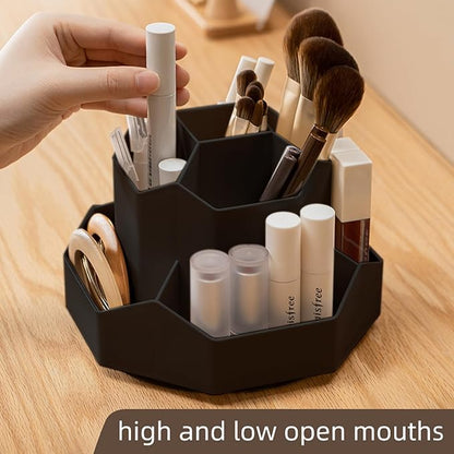 360° Rotating Black Makeup Brush Holder Organizer with 9 Slots, Makeup Organizers Countertop, Makeup organization and Skincare Storage for Vanity, Desktop, Bathroom (BLACK)
