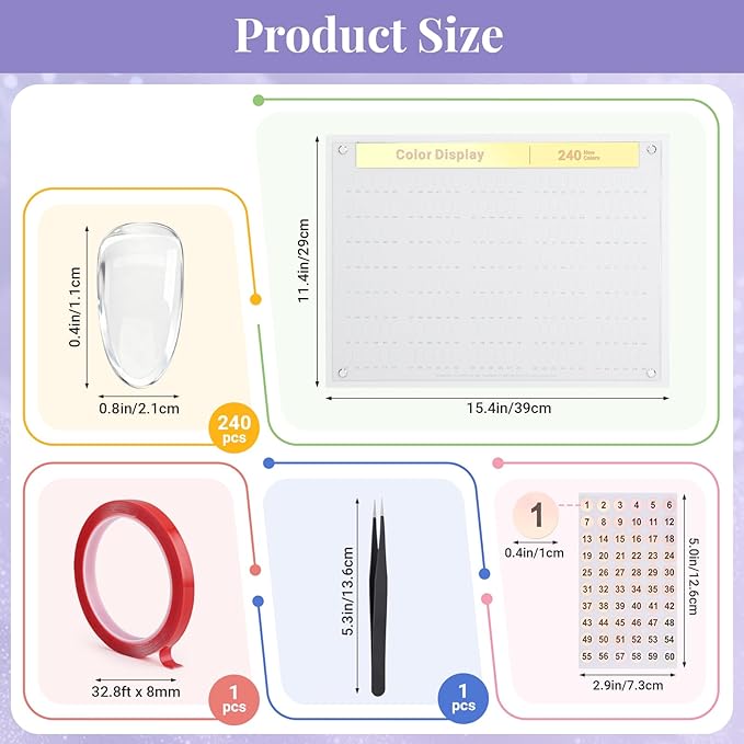 Segbeauty 240 Colors Large Nail Art Display Board Set, Acrylic Fingernail Color Showing Shelf for Displaying and Practice, Nails Stand with False Nail Tips Double Sided Tape Tweezers and Number Labels