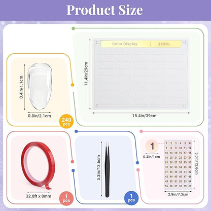 Segbeauty 240 Colors Large Nail Art Display Board Set, Acrylic Fingernail Color Showing Shelf for Displaying and Practice, Nails Stand with False Nail Tips Double Sided Tape Tweezers and Number Labels