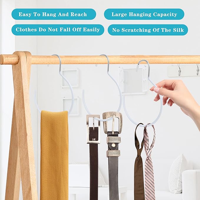 Scarf Ring Hangers, 15 Pcs Non-Slip Belt Rack Tie Hanging Hooks Closet Accessories Scarf Organizer Storage Holders for Ties Scarves Belts Tank Tops Pashminas (White)