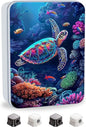 Metal Tin Box with Lid for Game Cards Home Organizer Candles Keys Crafts Storage - Equipped with 4 Magnetic Cord Clips，Sea Turtle
