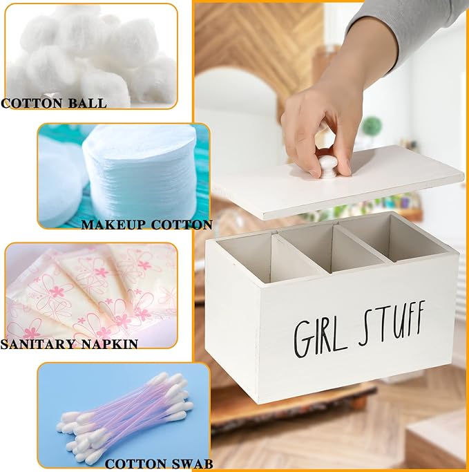 Tampon Holder for Bathroom with Movable Dividers Shark Tampon Storage Container Week with Lid Farmhouse Pad Container Box Feminine Product Organizer Girl Stuff Box for Bathroom(Blank Style)