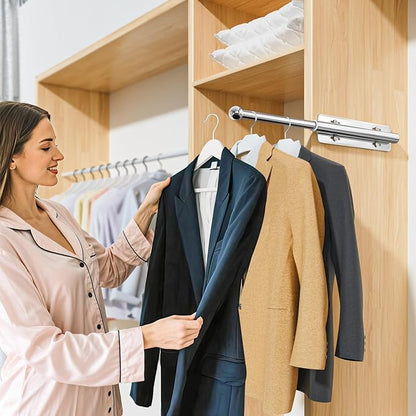 12-23 Inch Valet Rod for Closets Pull Out,Retractable Closet Valet Rod Slide Out,Heavy Duty Valet Rod for Closet Space, Laundry Room, RV, Wardrobes (Silver)