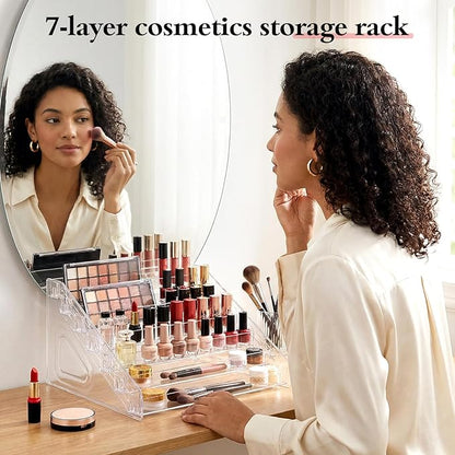 2 Pcs 7 Layers Nail Polish Organizer, Clear Plastic Nail Polish Stand Large Essential Oil Storage Holder for Cosmetic, Eyeglasses, Perfume, Jewelry, Lipstick