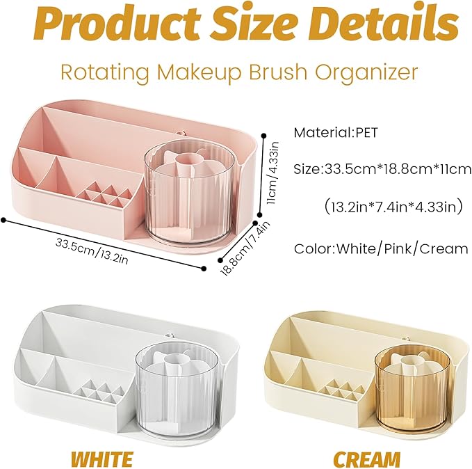 DASITON Large Capacity Makeup Organizer with 360° Rotating Makeup Brush Holder, Perfume and Skincare Storage Organizers for Vanity Bathroom Countertop, Cosmetic Display Case (Pink, 1 Tier)