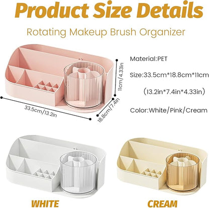 DASITON Large Capacity Makeup Organizer with 360° Rotating Makeup Brush Holder, Perfume and Skincare Storage Organizers for Vanity Bathroom Countertop, Cosmetic Display Case (Pink, 1 Tier)