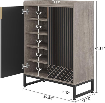 LITTLE TREE Shoe Cabinet for Entryway, 5-Tier Shoe Cabinet with Doors, Modern Shoe Storage Cabinet, Gray Wooden Shoe Cabinets with Black Metal Legs for Living Room, Bedroom