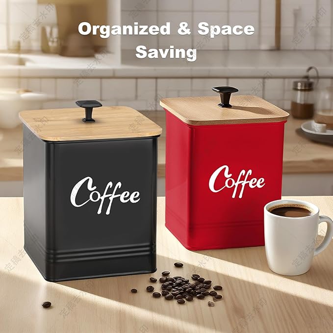 Coffee Canister,Airtight 40 oz Large Iron Black Storage Container for Coffee Grounds, Beans, Pods & More,Accessories & Gifts (Red)