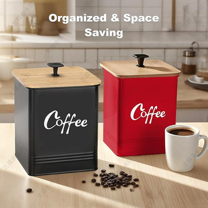 Coffee Canister,Airtight 40 oz Large Iron Black Storage Container for Coffee Grounds, Beans, Pods & More,Accessories & Gifts (Red)