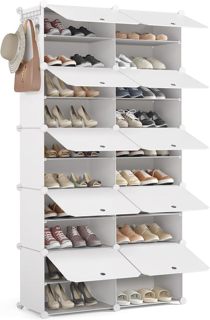 Mondeer Shoe Rack, Plastic Shoe Cabinet, 10 Levels, Shoe Rack Organiser Holds 40 Pairs of Shoes, Space Saving, for Hallway, Bedroom, Living Room, Entrance (White)