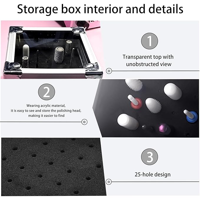 Black 25 Holes Professional Nail Polish Head Storage Box, Nail Tools Organizers Container, Display Storage Box Rack Manicure Tool for Salon Nail Grinding Head，Nail Drill Grinding Bit Holder Box