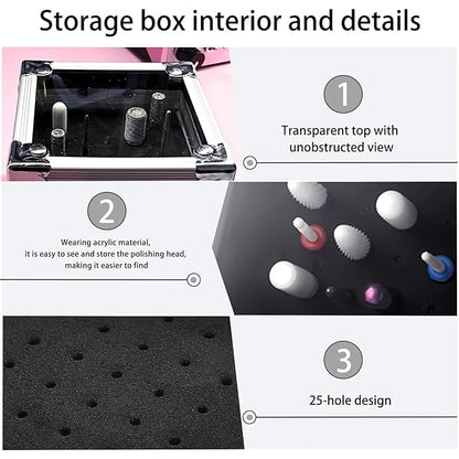 Black 25 Holes Professional Nail Polish Head Storage Box, Nail Tools Organizers Container, Display Storage Box Rack Manicure Tool for Salon Nail Grinding Head，Nail Drill Grinding Bit Holder Box