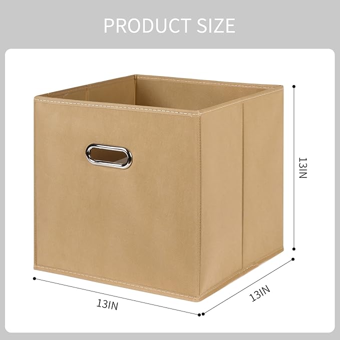 Black Fabric Cubby Storage Bins,13x13x13 Inches ,Cube Organizer Bin Foldable Storage Boxes with Dual Handles Fabric Organizer Box and collapsible Storage basket,Set of 3 ,Khaki