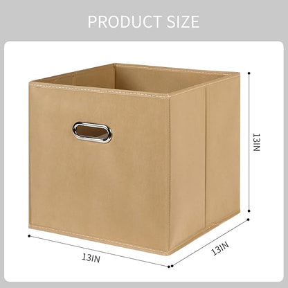 Black Fabric Cubby Storage Bins,13x13x13 Inches ,Cube Organizer Bin Foldable Storage Boxes with Dual Handles Fabric Organizer Box and collapsible Storage basket,Set of 3 ,Khaki