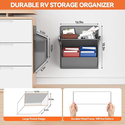 2 Pack RV Shoe Storage with Sticky Adhesive Tape, Over the Door Shoe Rack, Wall Hanging Shoe Organizer with Large Deep Pockets for Camper, Narrow Space Saving Closet Organizers - Grey
