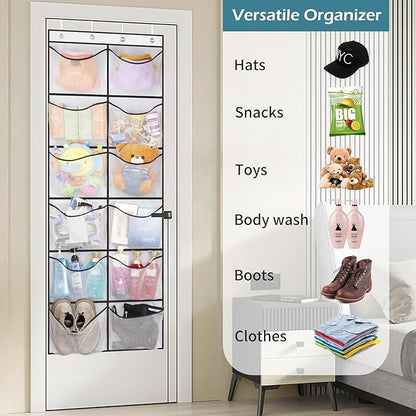 KIMBORA Over The Door Shoe Organizer 12 Large Mesh Pockets Boots Hanging Storage Shoe Rack for Closet White