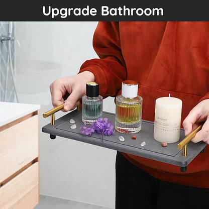 Segbeauty 12x6 Bathroom Counter Tray, Quick Dry Water Absorbing Stone Drying Tray with Handle, Fast Drying Diatomaceous Bathroom Tray Soap Dispenser Organizer Drying Stone Kitchen Bathroom Countertop