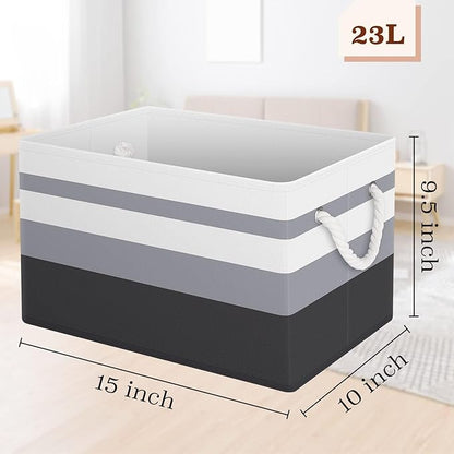 Fab totes Storage Bins 3-Pack, Foldable Storage Baskets for Organizing Toys, Books, Shelves, Closet, Large Storage Box with Rope Handles, Sturdy Organizer Bins,Gradient Grey
