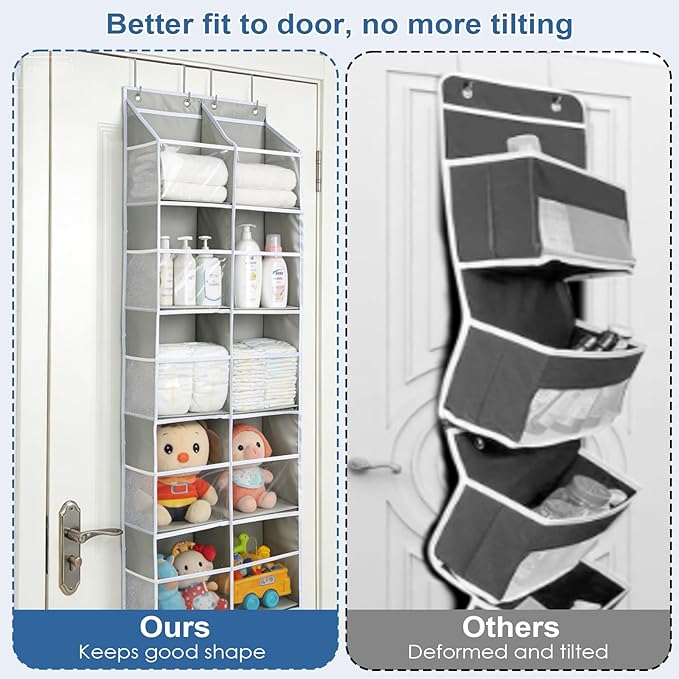 Widousy Heavy Duty Over The Door Organizer, 5-Tier Extra Large Behind Door Storage with 10 Big Front & 10 Mesh Pockets, 80lb Weight Capacity, Hanging Storage for Toys, Diapers, Shoes, Clothes