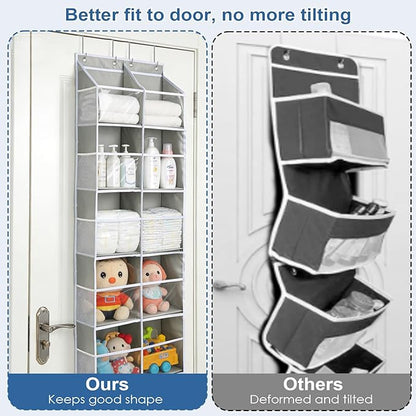 Widousy Heavy Duty Over The Door Organizer, 5-Tier Extra Large Behind Door Storage with 10 Big Front & 10 Mesh Pockets, 80lb Weight Capacity, Hanging Storage for Toys, Diapers, Shoes, Clothes