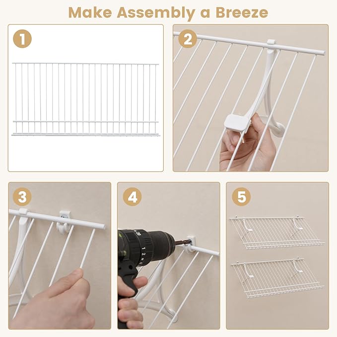 Giantex Wall Mounted Shoe Rack Set of 2, 24" Metal Wire Storage Shelf, Closet Storage Organizer Kit, Configurations Custom Shelving Unit for Entryway, Laundry Room, Bedroom, White