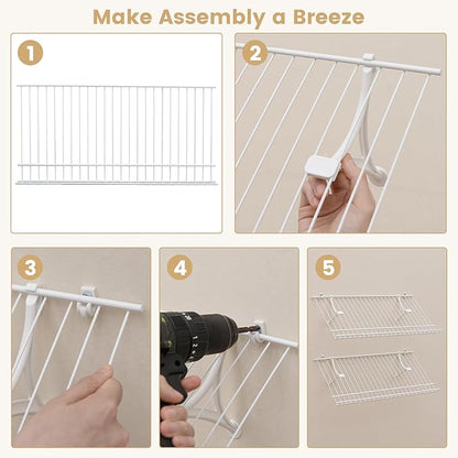 Giantex Wall Mounted Shoe Rack Set of 2, 24" Metal Wire Storage Shelf, Closet Storage Organizer Kit, Configurations Custom Shelving Unit for Entryway, Laundry Room, Bedroom, White