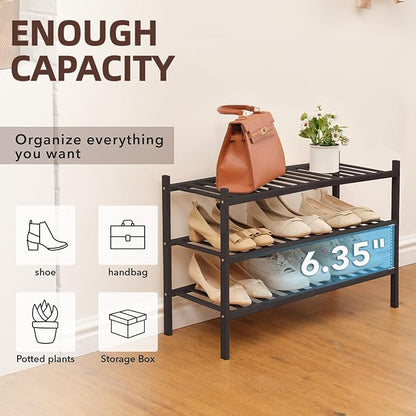3 Tier Bamboo Shoe Rack Storage Organizer for Closet, Multifunctional Stackable Free Standing Shoe Shelf Organizer for Small Space,Entryway, Hallway, Bathroom27 x11 x20(Brown, 3 Tier)