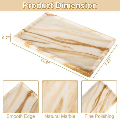 100% Natural Marble Vanity Tray - Real Stone Storage Organizer for Bathroom/Kitchen/Vanity/Dresser, Countertop Tray for Perfume, Jewelry, Home Decor, 11.8 x 7.8 x 0.7 Inch