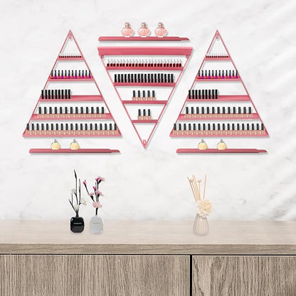 Metal Wall-Mounted Nail Polish Storage Racks, Nail Polish Storage Racks 6PCS Triangular Cosmetic Display Racks Metal Wall Mounted Nail Polish Rack for Spa Nail Salon Shop Home (Pink)