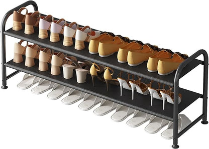 INGIORDAR Shoe Rack 2 Tier Long Storage Organizer Wide Metal Shoe Shelf for Closet Entryway Black