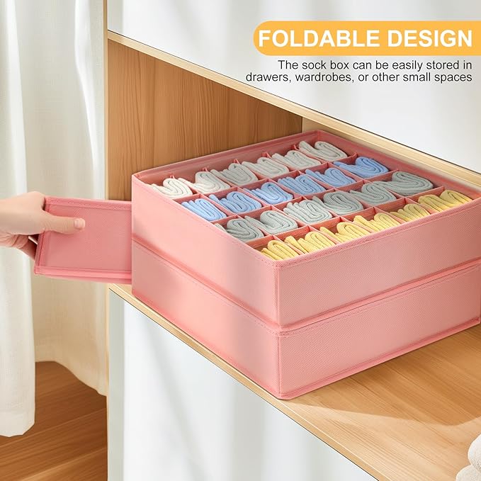 Joyoldelf 4-Pack Pink Fabric Dresser Drawer Organizers, 24-Cell Sock Drawer Divider, Non-woven Material